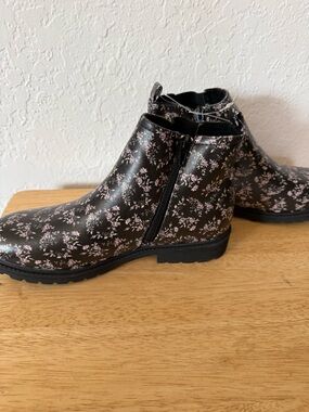Black Floral Ankle Booties with Pink Accents